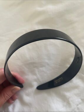 J. Crew Black Wide Glossy Headband with Gold Logo Handmade in France